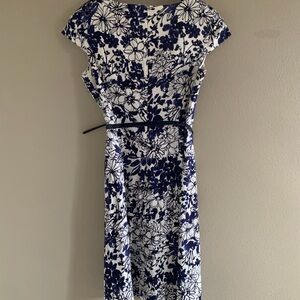 Anne Klein Navy and White Floral Midi Dress